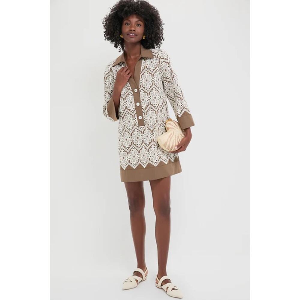 Tuckernuck Cream and Tan Lace-Pattern Mini Dress